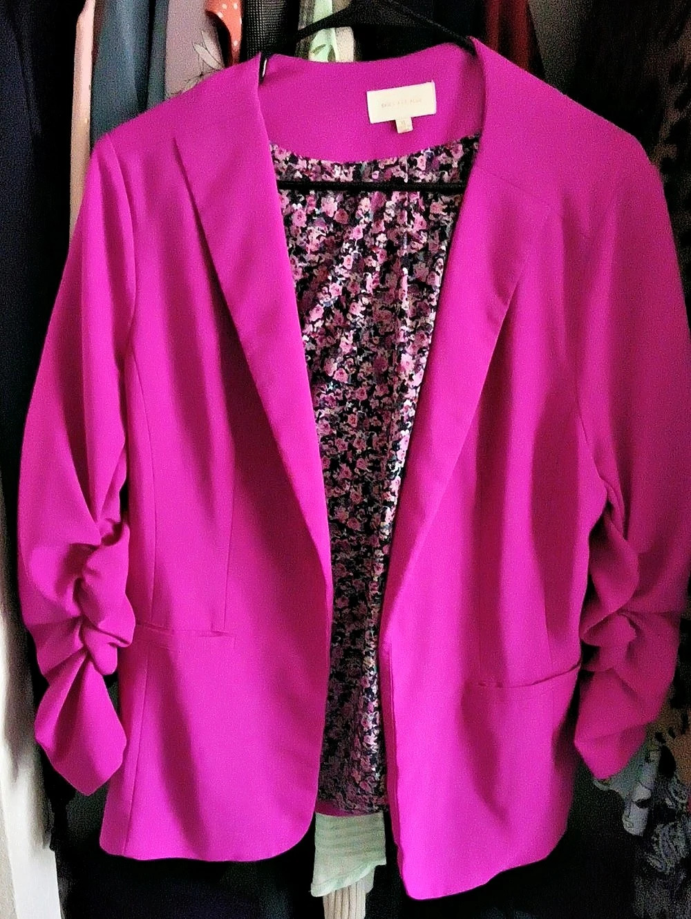 Skies Are Blue Open Front Floral Lined Blazer Pink XL